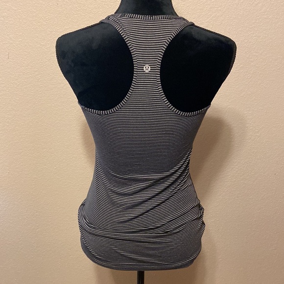 Lululemon Razorback Black and Dark Gray Striped Workout Tank w/ Bag - Picture 3 of 7